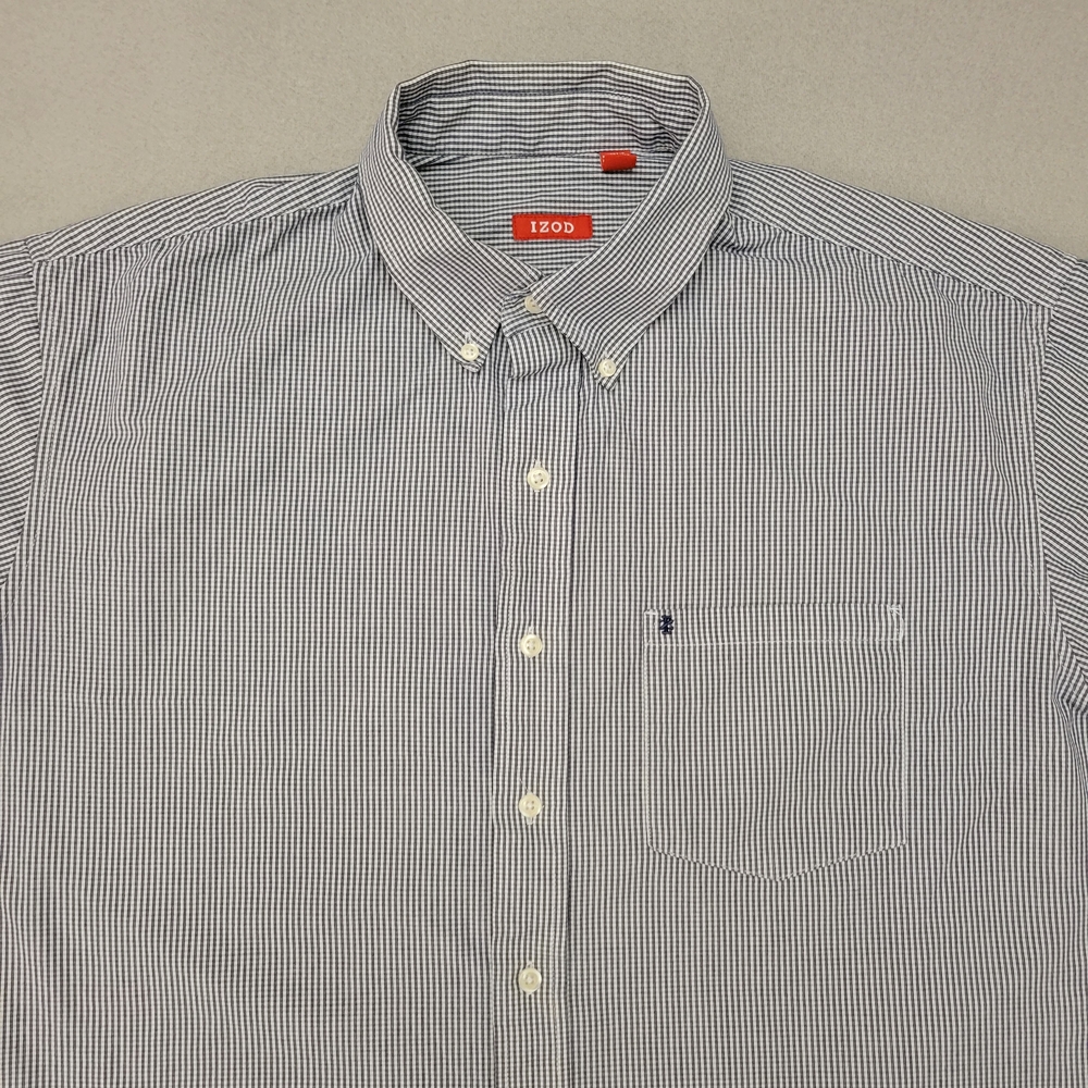 Izod Blue White Check Long Sleeve Button Down Shirt Mens Size XL Cotton